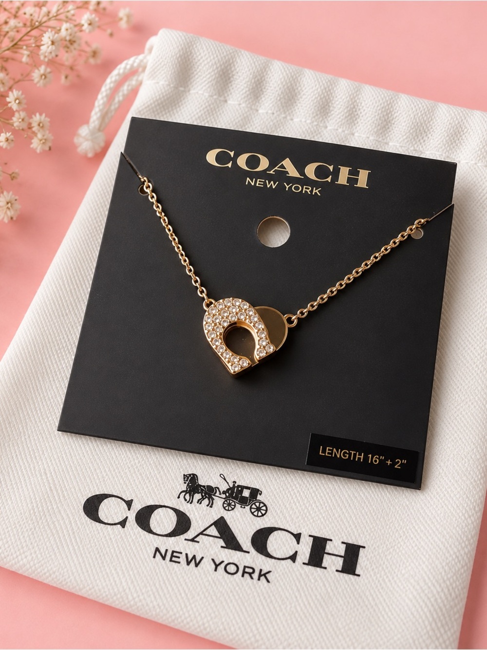 Coach Rose Gold Heart Padlock Crystal Necklace